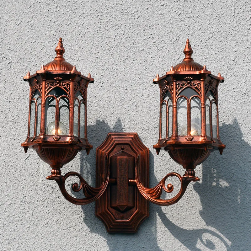 European Style Double Heads Waterproof Outdoor Wall Lamp for Retro Villa Courtyard Balcony wall light