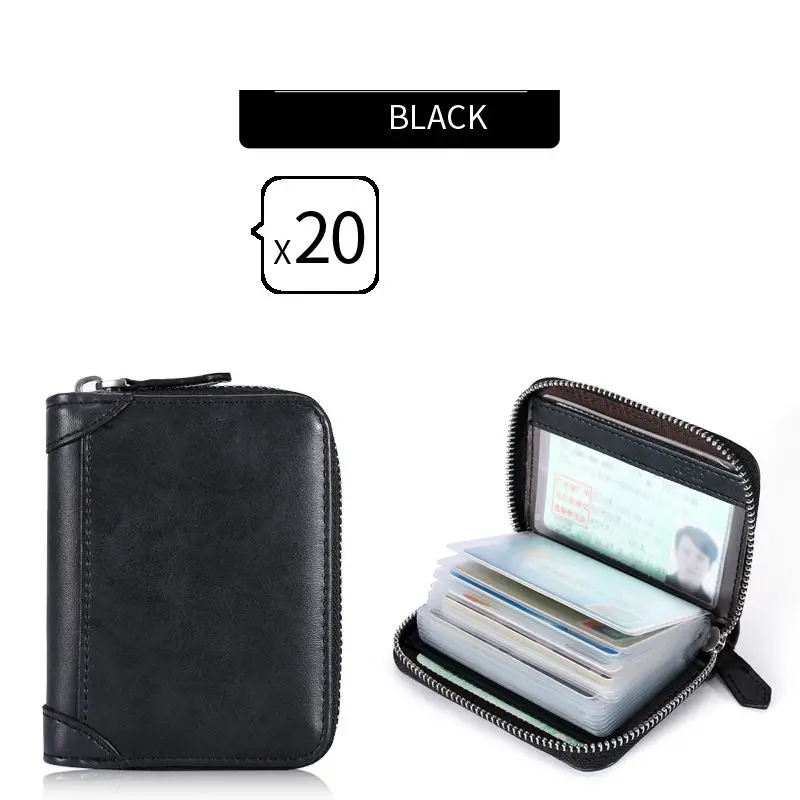 SOUTH GOOSE New Genuine Leather Card Wallet Anti-RFID Men Business Credit Card Holder Women ID Passport Purse Multi-card Clutch - Цвет: Black 20 Slots
