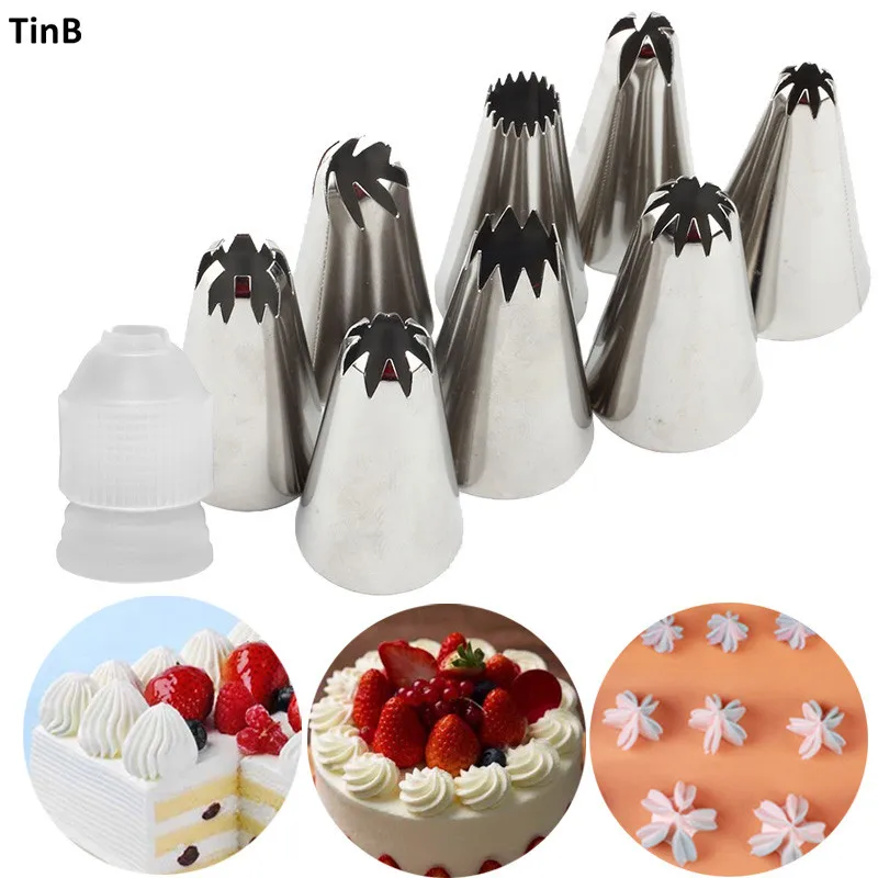 9Pcs Middle Size Russian Pastry Icing Piping Nozzles Stainless Steel Decorating Tip Cake Cupcake Decorator Kitchen Accessories