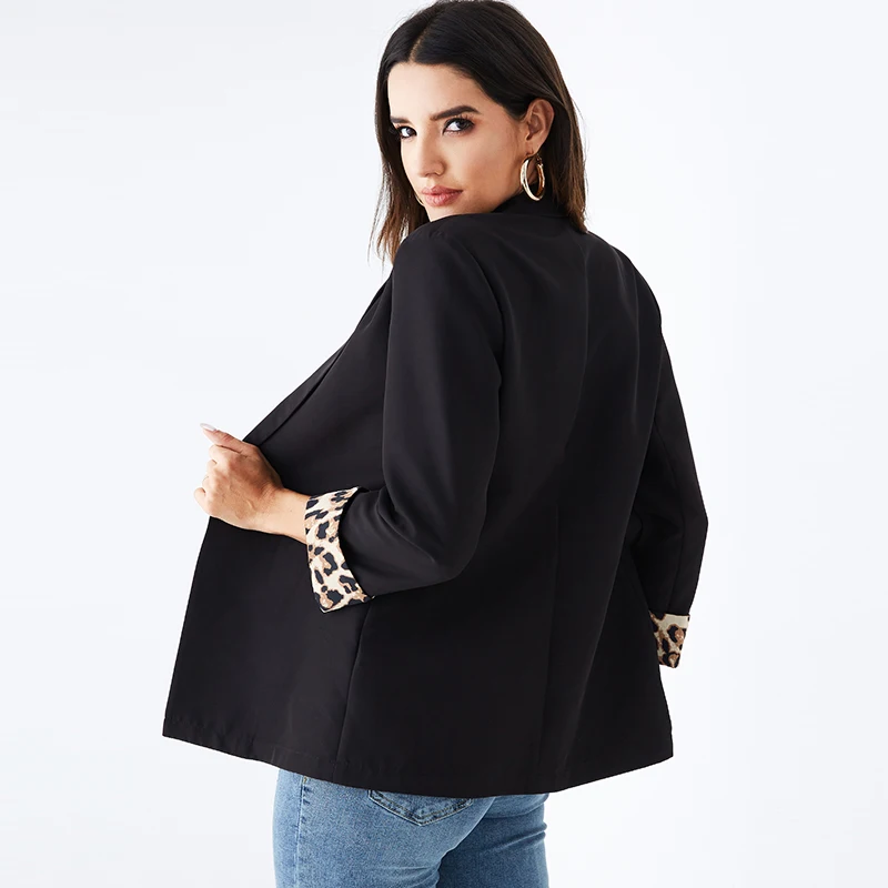 YOINS случайный Леопардовый лоскутный блейзер с отворотным воротником и длинным рукавом элегантные женские куртки пальто OL женские шикарные весенне-осенние