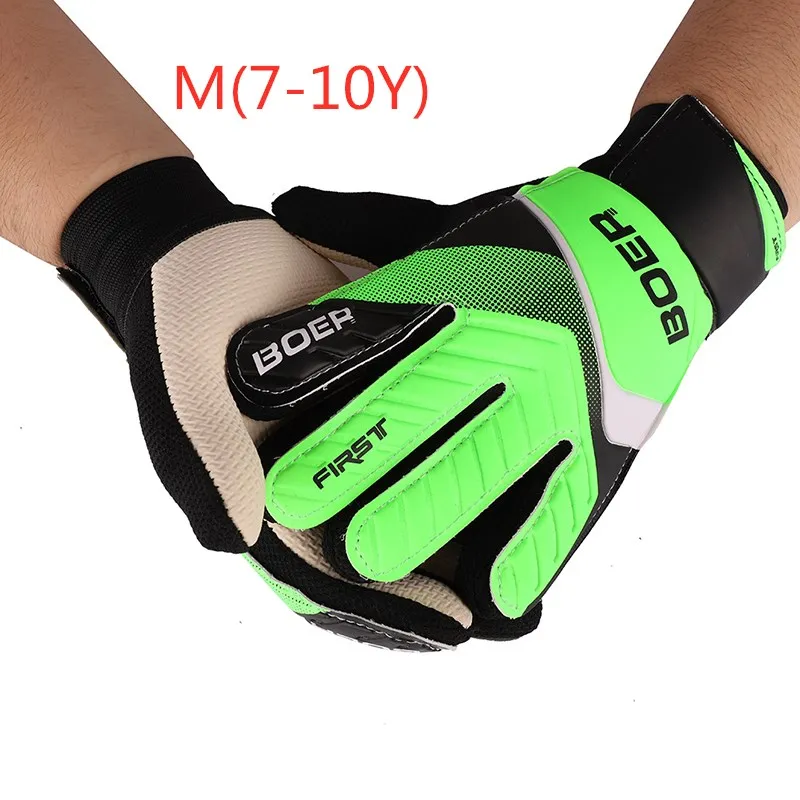 Полный палец вратарские перчатки для мальчиков и девочек резиновые противоскользящие запястья обертывание Футбол Одежда Аксессуары для вратаря для детей - Цвет: Green M(7-10Y)