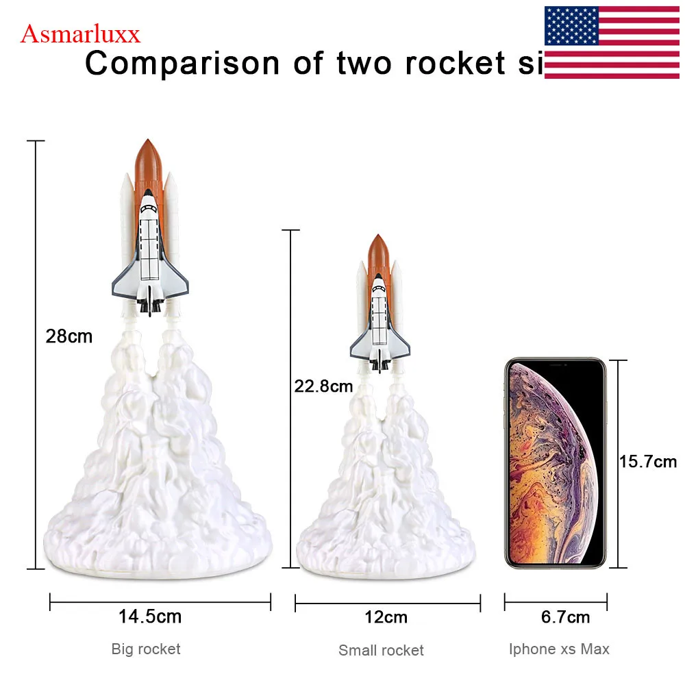 3D печать космический челнок лампа лампы в виде Луны Ночной светильник светодиодный для детей Детская спальня креативная ракетная лампа для Хэллоуина подарок