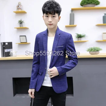 

Men's casual suit slim handsome slim plaid small suit jacket men's jacket single Western trend