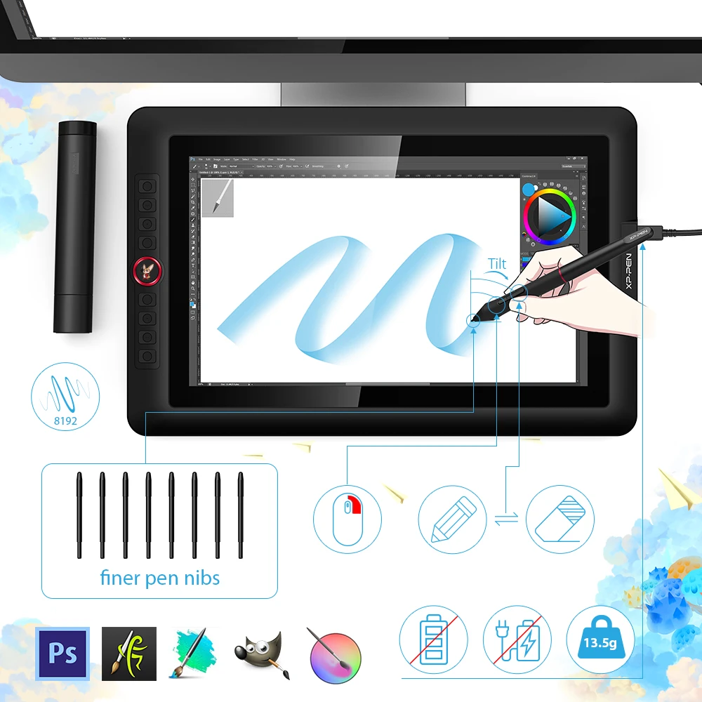 XP-Pen Artist 15.6Pro Drawing Tablet Monitor Holiday version present 1920 X 1080 Graphics with Shortcut Keys and Rolls