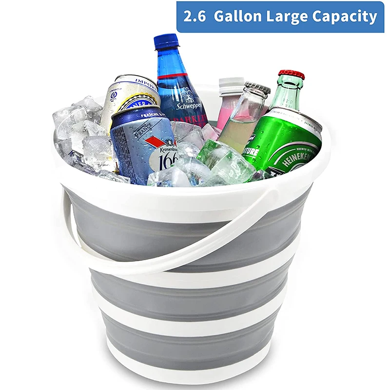 New 10L Folding Water Bucket Portable Camping Supplies For Outdoor Tourism Floor Washing Car Fishing Home Garden Round Silicone