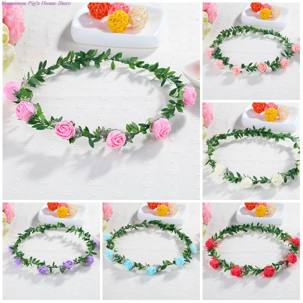 Crown Hair Band Rose Carnations Peony Flower Halo Bridal Floral Wreath Mint Head Wreath Party Wedding Headpiece Bridesmaid