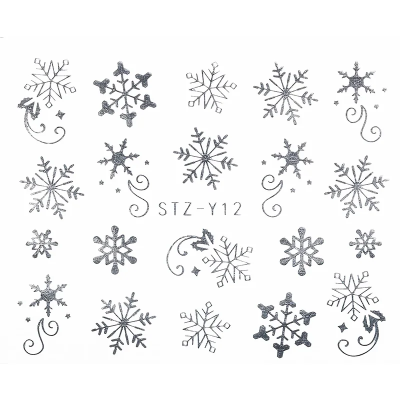 1 Лист Рождественские стикеры набор на ногти смешанный Лось снежинки год дизайн ногтей водная наклейка ожерелье слайдер тату маникюр - Цвет: STZ-Y12silvery