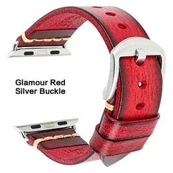 Elegant Leather Strap for Smartwatch - Premium Wristband Accessory (Glamour Red - Silver)