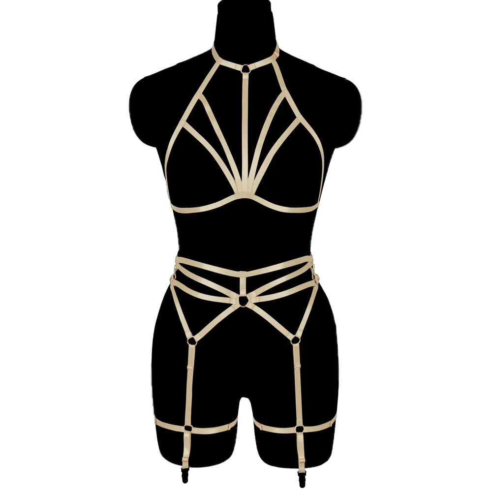 

Women Sexy Lingerie Harness Bra Cross Straps Set Binding Body Leg Garter Sword Belt Goth Sexy Bondage Chest Cage Bra Dance Wear