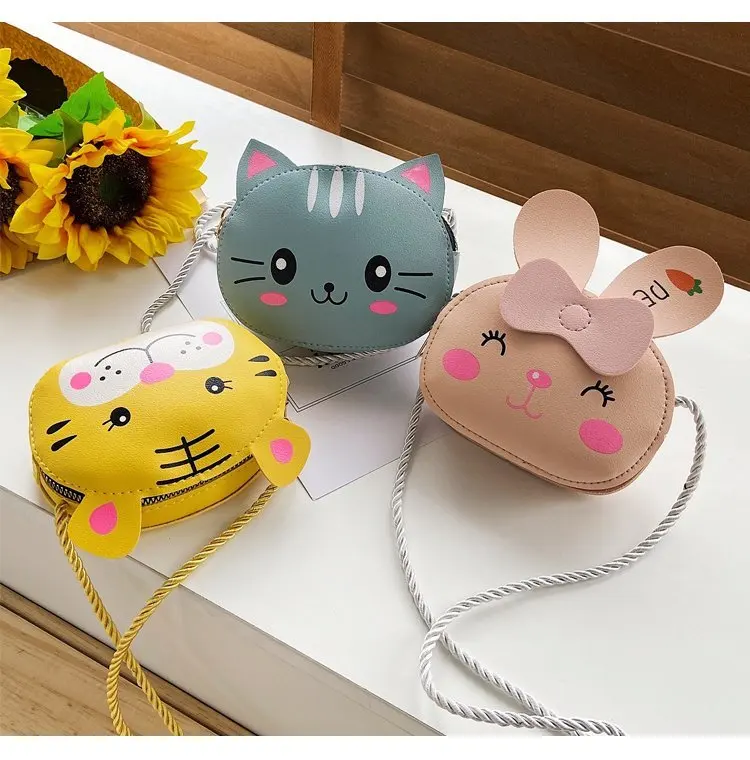 Bolso de hombro de animales de dibujos animados para niños, bandolera de felpa, con cremallera redonda, bonito