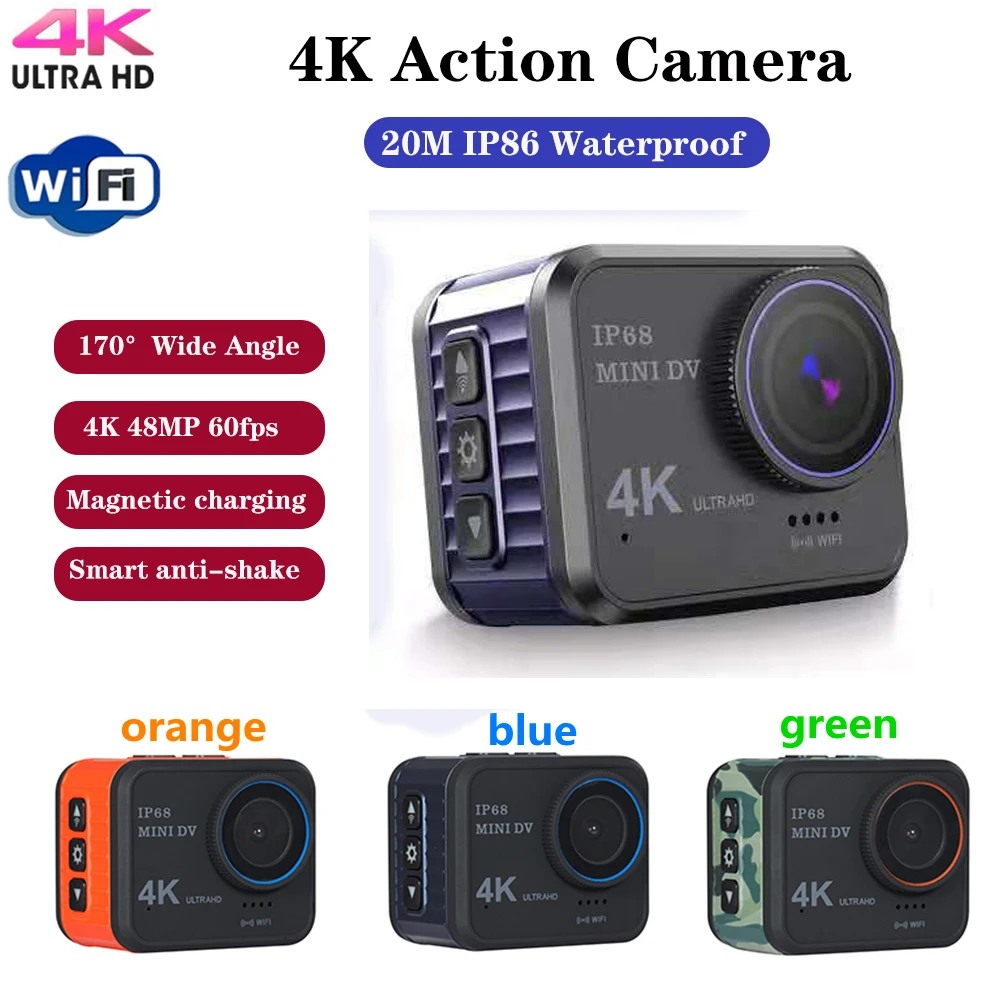 Миниатюрная экшн-камера Wi-Fi 4K Ultra HD 10m Водонепроницаемая 60fps 48 МП Спортивная