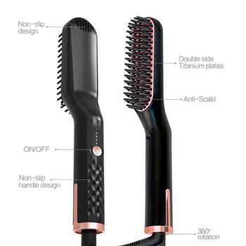 

3 in 1 Multifunctional Hair Straightener Hair Comb Brush Beard Straightener Straightening Comb Hair Curler Quick Hair Styler