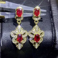 Натуральный настоящий рубин или Изумрудный Висячие серьги 925 серебро 0.4ct* 2шт драгоценный камень# S99269