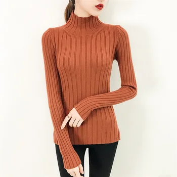 

2020 White turtleneck sweater and semi small fresh female short thick slim tight long sleeved all-match knitted shirt