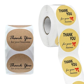 

500Pcs/Roll Round Kraft "Thank You for your business" Stickers Seal Labels Scrapbooking for Online Retail Box Bag Bottle Package