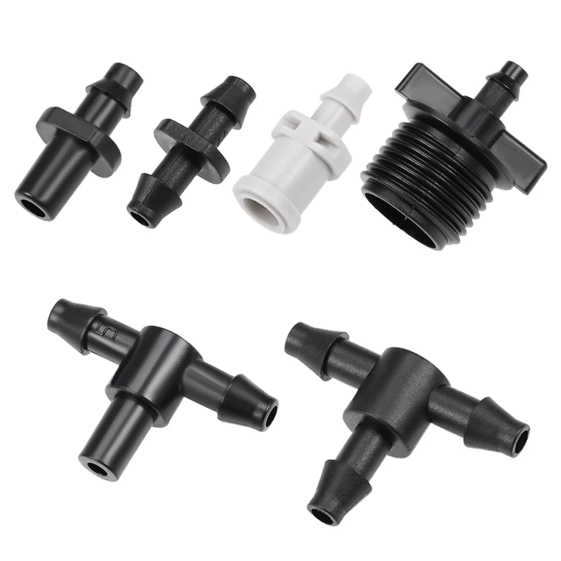

uxcell 10-60 Pcs Single/Dual Barb Drip Pipe Connector 4/7mm Hose Fitting for Garden Agricultural Irrigation System, Plastic