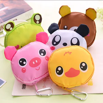 

2020 Cartoon Animal Folding Bag Japanese Style Green Shopping Bag with Aluminum Buckle Fashion Portable Folding Nylon Bag