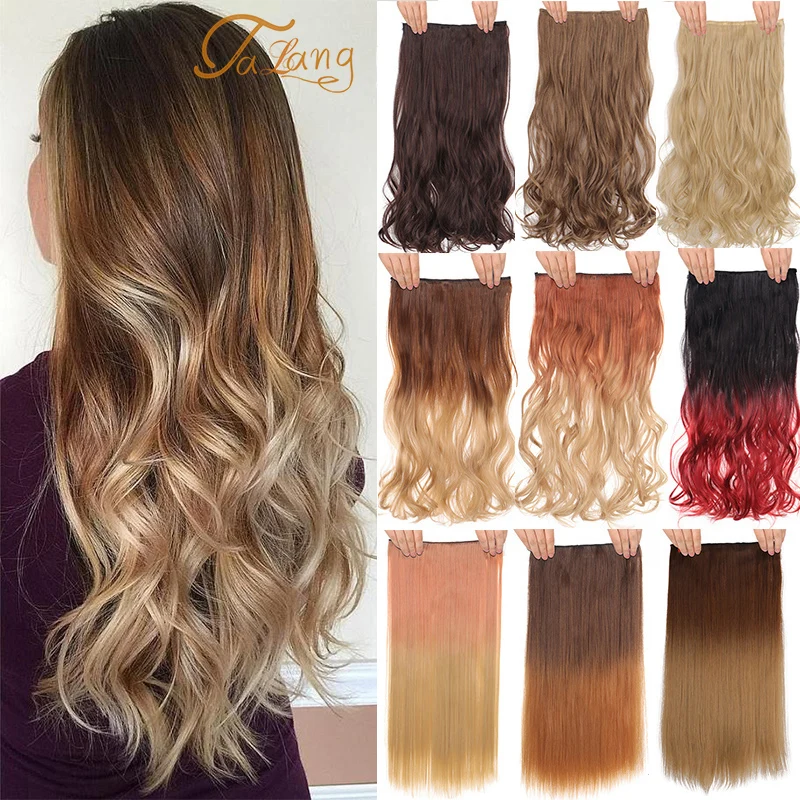 

TALANG 24" Long Curly Synthetic Hairpieces 5 Clip In Hair Extensions Invisible Heat Resistant fiber Hair Accessories