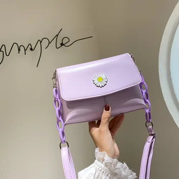 

Small daisy messenger bag pu small square bag Korean fashion student bag female bag 2020 thick chain wholesale