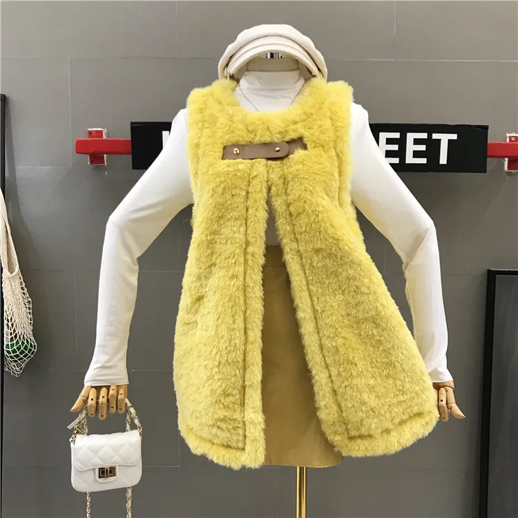 Осенне-зимний жилет из овечьей шерсти Женская теплая куртка средней длины Женское пальто из искусственного меха женский толстый жилет