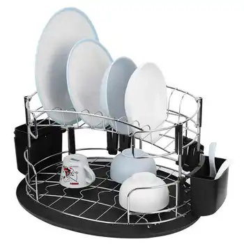 

2-Tier Chrome Plated Tablewares Drying Rack for Kitchen Knife Fork Bowl Storage Holder Chopsticks Bowl Storage Holder 02