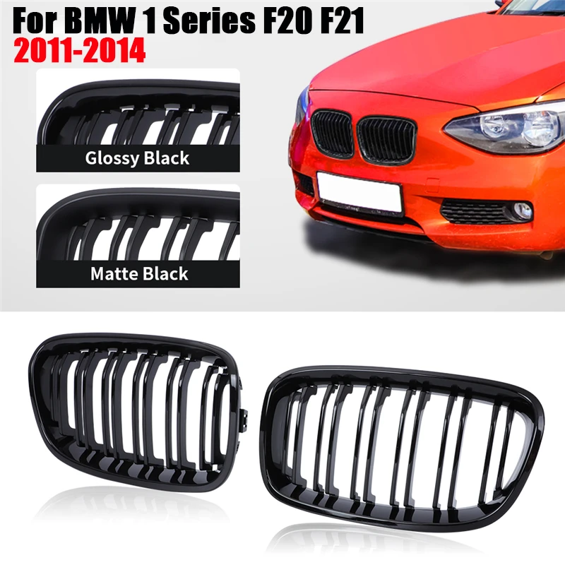 Double Line Front Kidney Grille Hood Grills For BMW F21 F20 1 Series 2011 - 2014 Matte Gloss Black Grill Grille Car Accessories car air vent cover