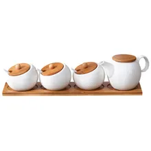 Кухонные аксессуары, набор керамических коробок для специй+ бамбуковый поднос, Набор банок для приправ, контейнер для хранения, дозирующая бутылка для дома