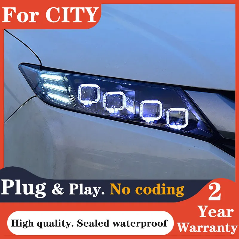 

Светодиодные фары s для Honda City, фасветильник головного света 2015, 2016, светодиодный светодиодные фары DRL city, передсветильник фары Bi Xenon HID H7 D2H линзы