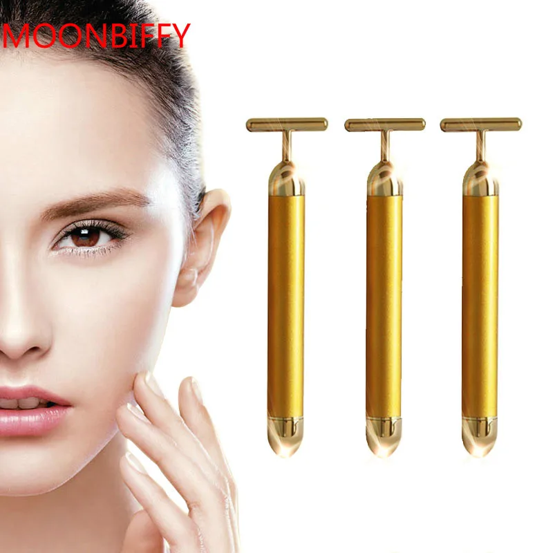 Energy Beauty Bar Slimming Face 24k Gold Vibration Facial Beauty Roller Massager Stick Lift Skin