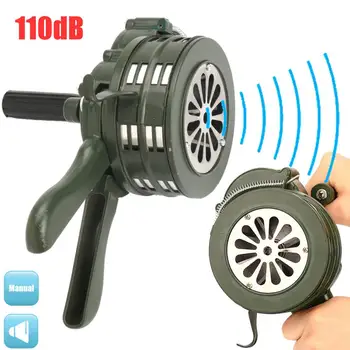 

110dB Green Aluminium alloy Crank Hand Operated Air Raid Emergency Safety Alarm Buzzer Home Self Protection Security