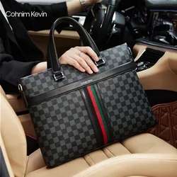 2022 New Men's Briefcase Genuine Leather Foreign Trade Classic Lattice Handbag Man Business Shoulder Bag For 14 Inch Laptop Bag