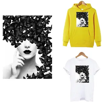 

Fashion Lady Iron-on Transfers For Clothing Black butterfly Patch Applique Sticker On Clothes Heat Transfers Sticker Accessory