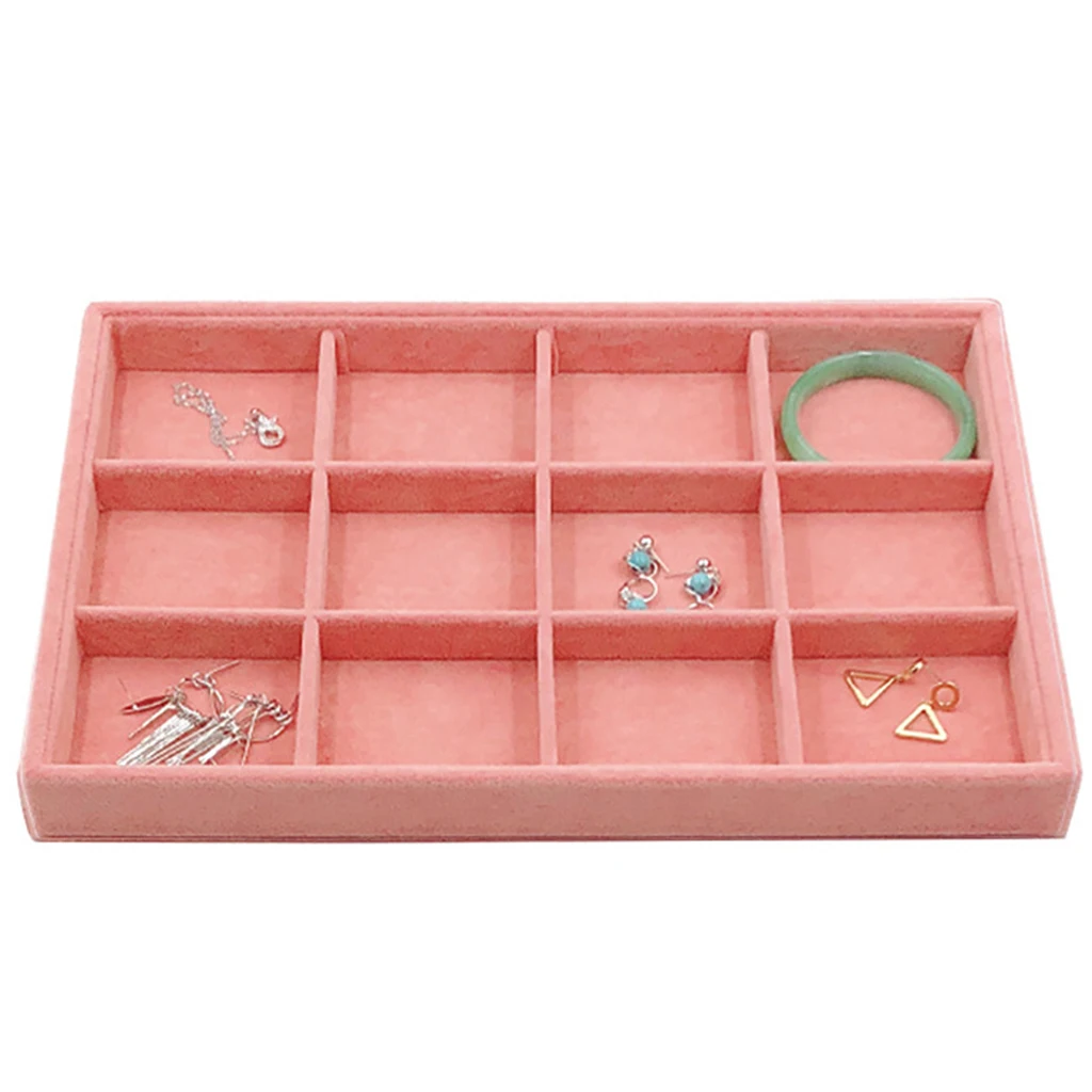 Pink Velvet Stackable Jewelry Tray Showcase Necklace Studs Display Organizer