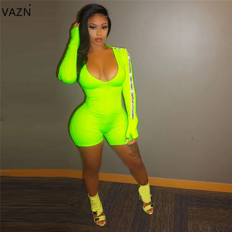 VAZN SN4742 Hot 3colors Sale Summer Casual Full Sleeve Jumpsuits Sexy V-neck Zippers Jumpsuit Club Full Pant Elegant Rompers