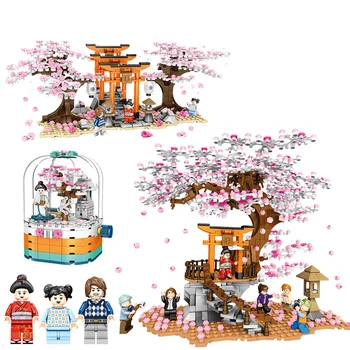 

2020 New SEMBO block Cherry Tree blossom Cartoon Creative City Street View Building Blocks sets Bricks Toys for Children gift