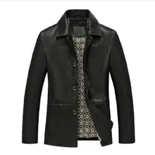 Men Genuine Leather Jacket Black Brown New Spring And Autumn Button Pockets Male Sheepskin Leather Coat Father Outwear P02