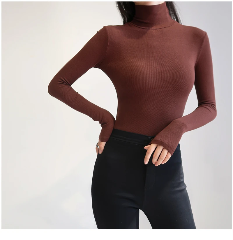 Women High Neck Rib Bodysuit with Long Sleeve