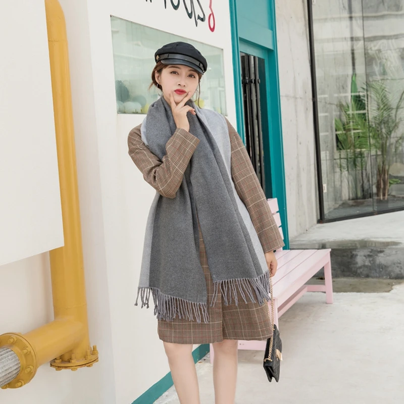 dark light gray Толстые роскошные женские однотонные кашемировые шарфы с кисточками женский зимний длинный шарф Высокое качество Женская шаль горячая распродажа женский шарф - Цвет: dark light gray