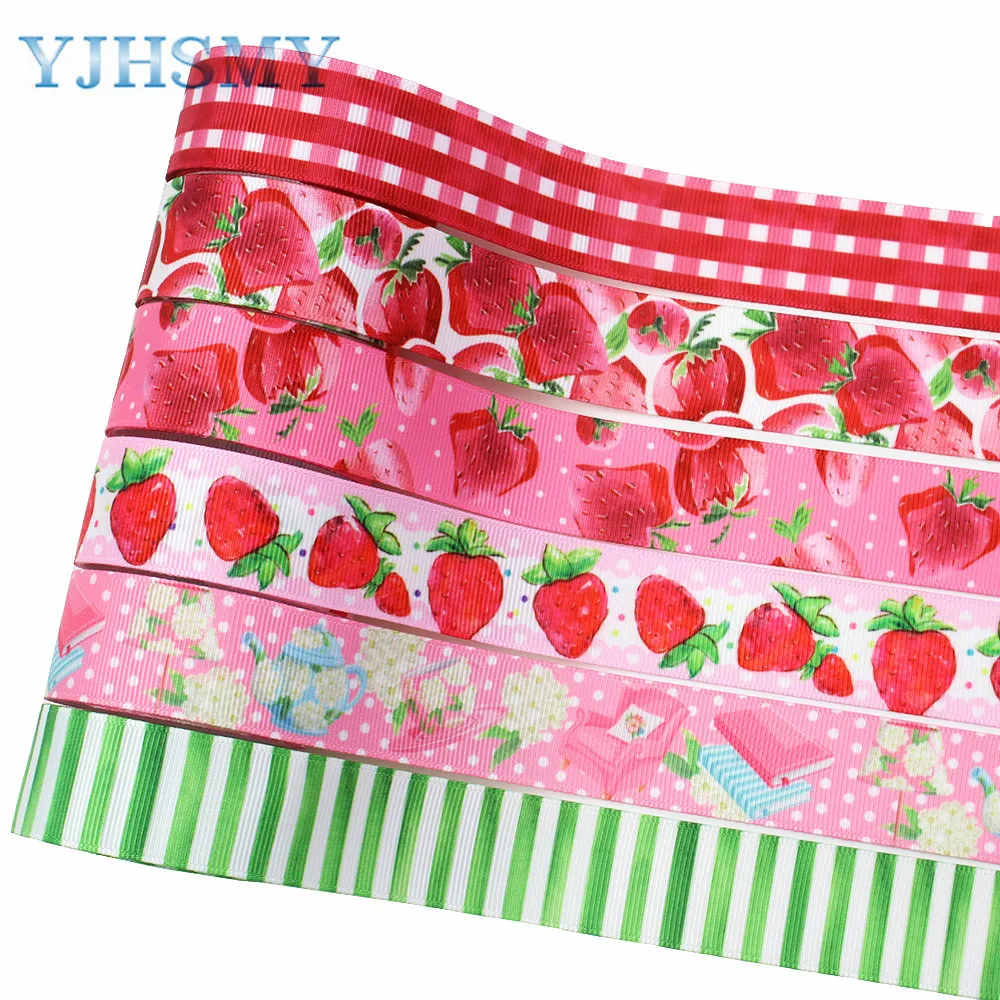 YJHSMY L-20410-279 25 мм 10 ярдов Геометрическая клубника мультфильм печатных grosgrain ленты