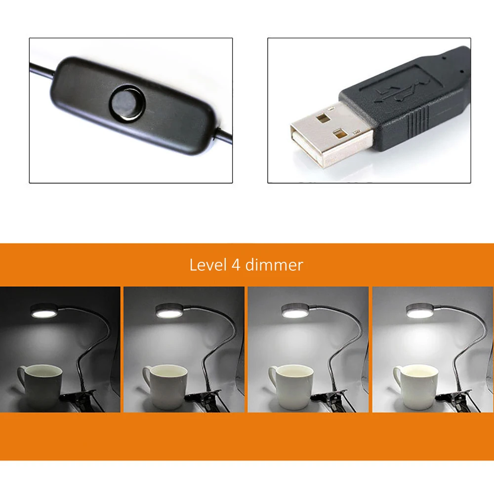 Настольная лампа с USB питанием, книжный светильник, светодиодный светильник Xlr с зажимом, настольная лампа с кнопкой затемнения, светильник для спальни