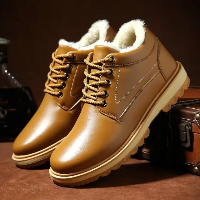 Winter Leather Men's Boots Thick Leather Warm Ankle Boots Work 2021 New Men's Shoes Waterproof Snow Boots Extra Large Auburn