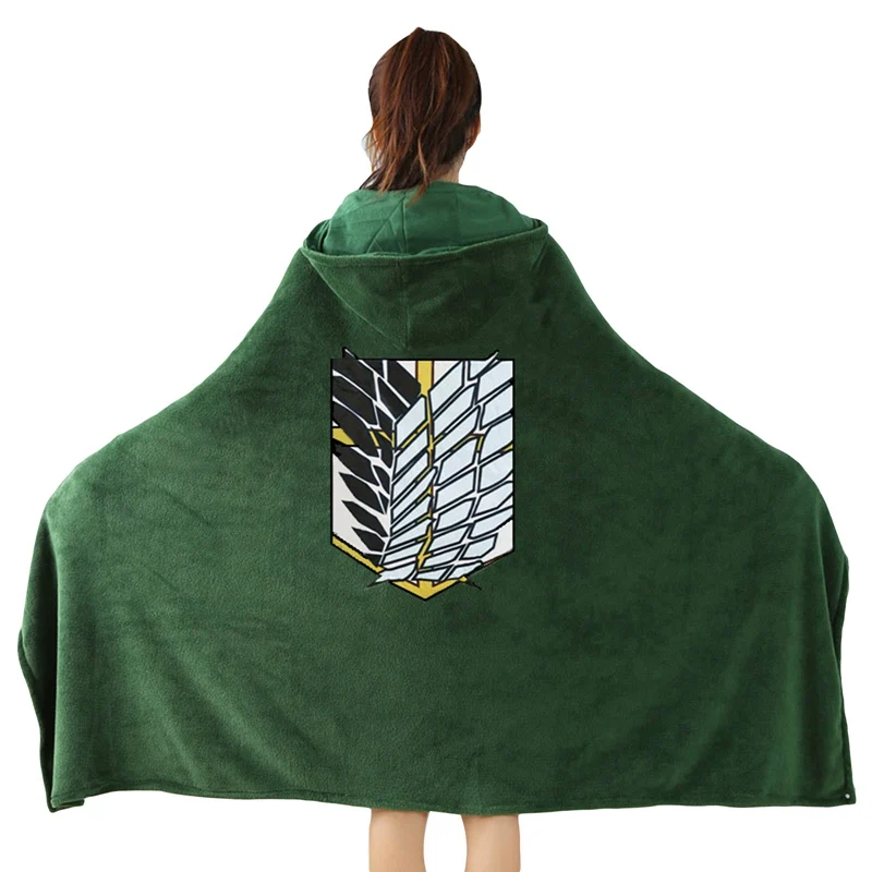 Capa de manta de Attack On Titan, Kyojin No Shingeki, capa de cuerpo de reconocimiento, disfraz de franela, Sudadera con capucha, manta de tiro grueso