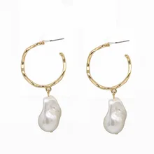 Waveside пресноводный жемчуг в виде ракушки Висячие c-образные большие кольца для ушей ногти Европейская и американская мода Женское Ожерелье