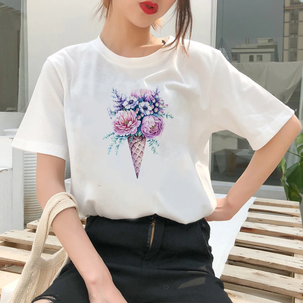 Женская футболка с изображением мороженого бабочки и цветов Модный летний топ