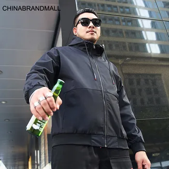 

Big size Men's Wear super Brand Fat Man Autumn Leisure Jacket Plus Fat Plus Loose Camouflage Splicing with Cap Coat