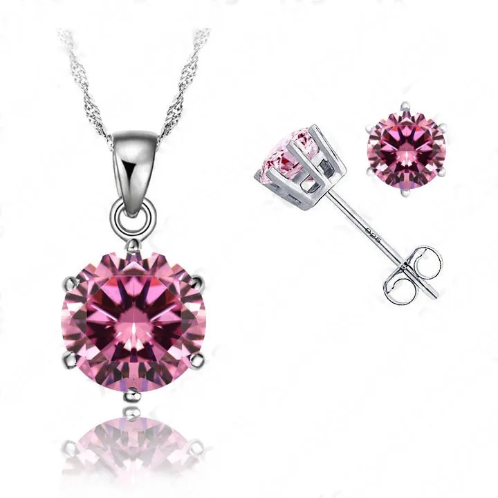 Giemi-Elegant-8-Colors-Clear-AAA-Zircon-925-Sterling-Silver-Jewelry-Sets-6-Claws-Stud-Earring