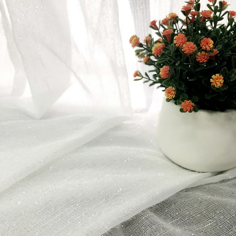 Белые прозрачные шторы Серебристые блестящие полосатые тюлевые шторы для гостиной кухни современные оконные обработки tul cortina P396Y - Цвет: Белый