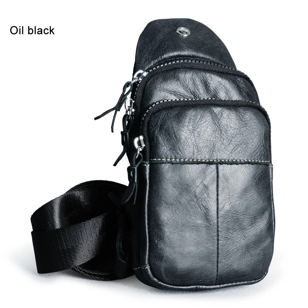 Oil black Бренд GO-LUCK, мужская сумка на плечо из натуральной кожи, мужская сумка через плечо, мужские сумки-мессенджеры из воловьей кожи, чехол для мобильного телефона - Цвет: Oil black