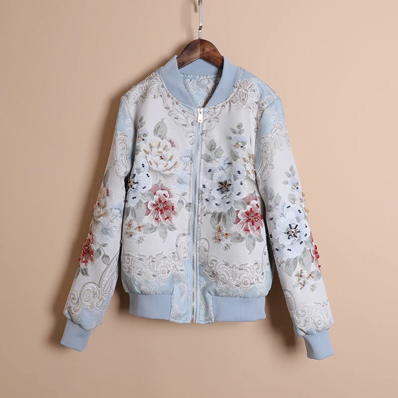 Blue AELESEEN, новинка весны, модная женская куртка с цветочным рисунком, роскошные, с бисером, Подиумные, с вышитыми цветами, высокое качество, жаккард, повседневные топы - Color: Blue