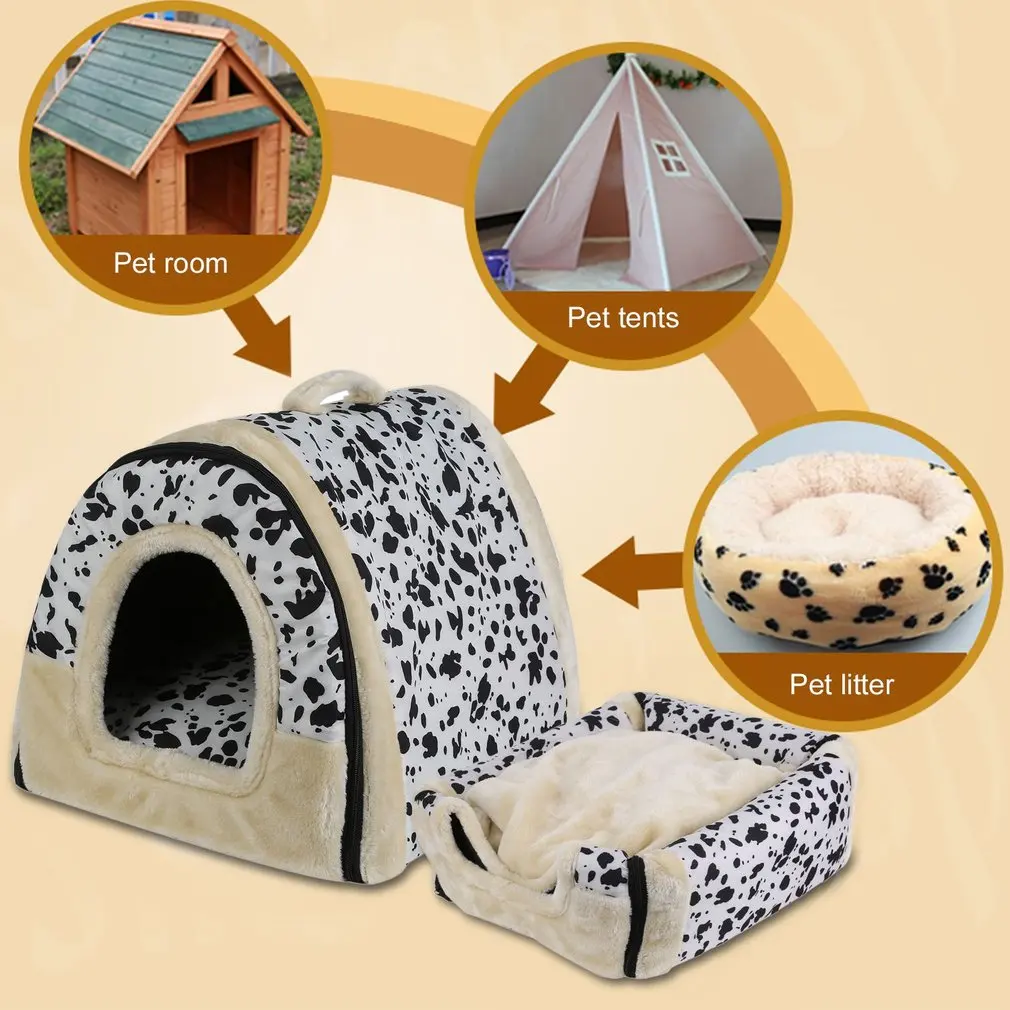 Portable Foldable Dog Puppy Cat House Kennel Nest Soft Bed With Mat For Small Medium Pet Comfortable Travel Bed Tent